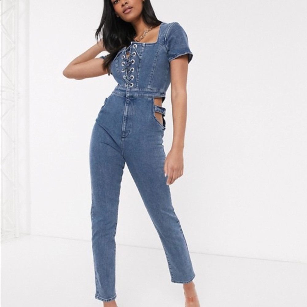 NWT denim lace up jumpsuit size 4